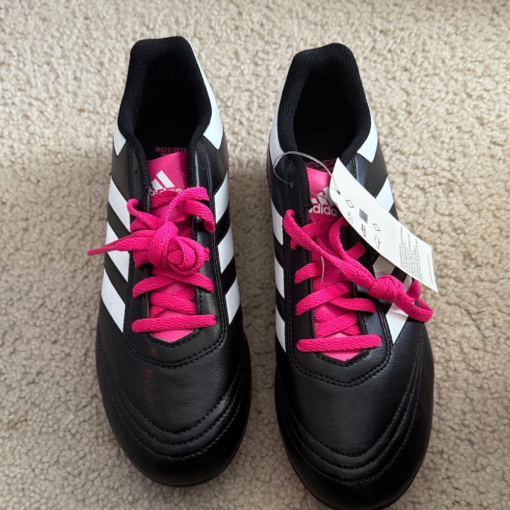Adidas Black and White Shoes with Pink Accents